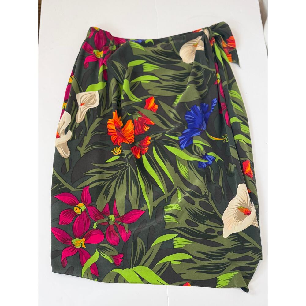 Vintage Anne Klein II Silk Tropical Wrap Skirt Size 8